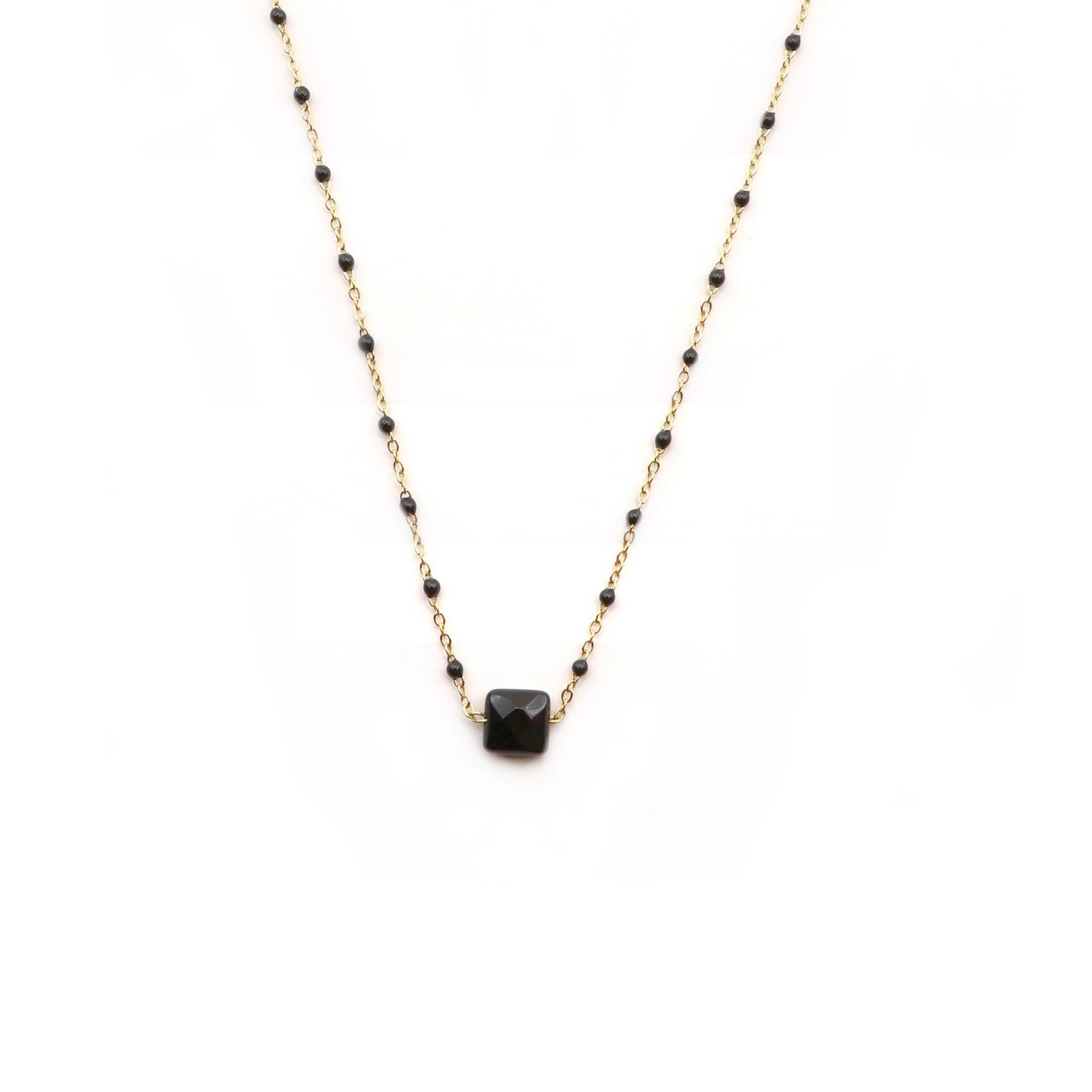 Collier carré onyx made in france - acier inoxydable doré - identités bijoux clermont-ferrand